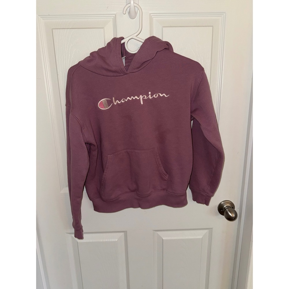 Champion Girls Hoodie Mauve Purple Script Logo Sweatshirt Size L 14/16